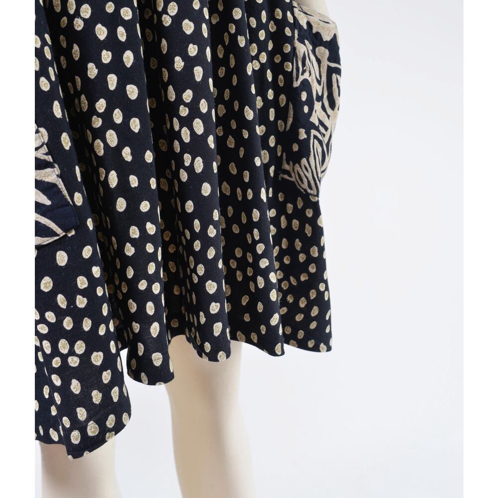 Vintage 90s Black Beige Polka Dot Boho Babydoll Dress with Pockets size S M - Picture 7 of 8